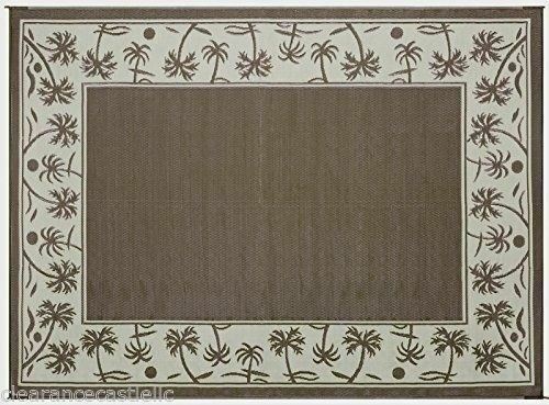 Outdoor Patio Deck RV Mat Reversible Rug 9 x 12 Foldable Brown Beige Palm Tree - Picture 1 of 2