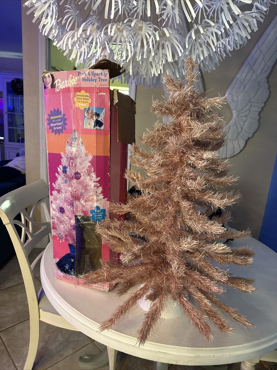 Barbie Pink & Sparkly Holiday Christmas Tree 2001 With Box Base