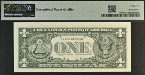 1977 $1 Federal Reserve Note PMG 65EPQ - Birthday Fancy Serial Number 00054000 - Picture 3 of 3