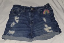 Justice Girls Jeans Shorts Size 16 Distressed With Pockets Rainbow