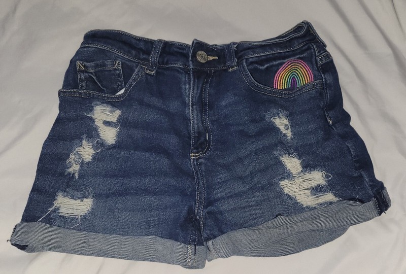 Justice Girls Jeans Shorts Size 16 Distressed With Pockets Rainbow