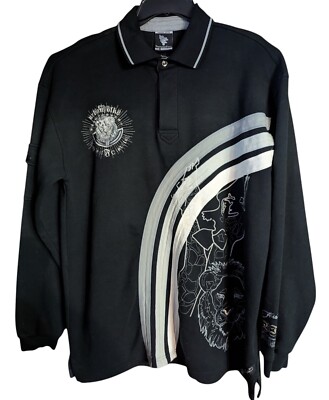 Barefox Denim Men's Size 2XL Black White Silver Rasta Lion Pullover Sweatshirt