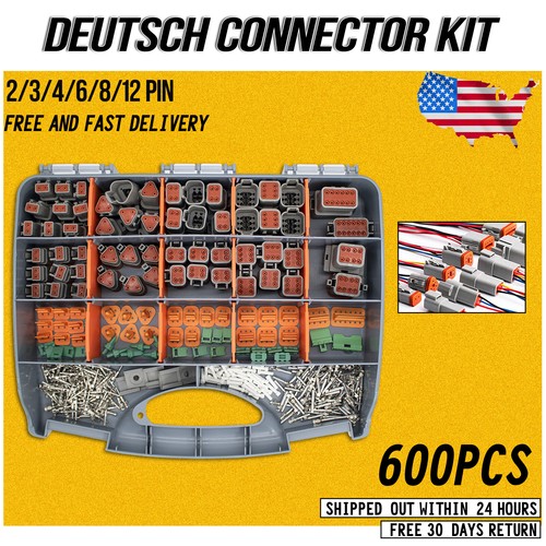 600PCS DEUTSCH Connector Kit 2,3,4,6,8,12 Pin,14, 16 AWG Stamped