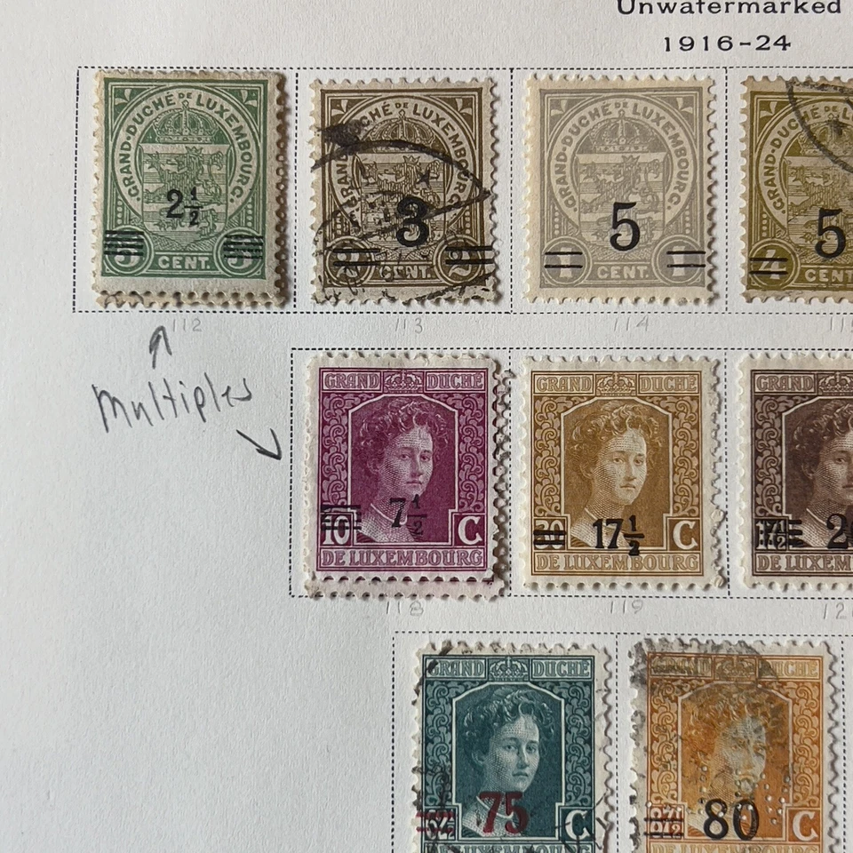 SELLOS DE LUXEMBURGO 1916-1926 PÁGINA ÁLBUM COMPLETO PERFIN ADELAIDE GRAN DUCHE Foto 2 de 4