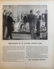 1934 Otis Elevator Company Vintage Illustrated Print Ad, Control Room