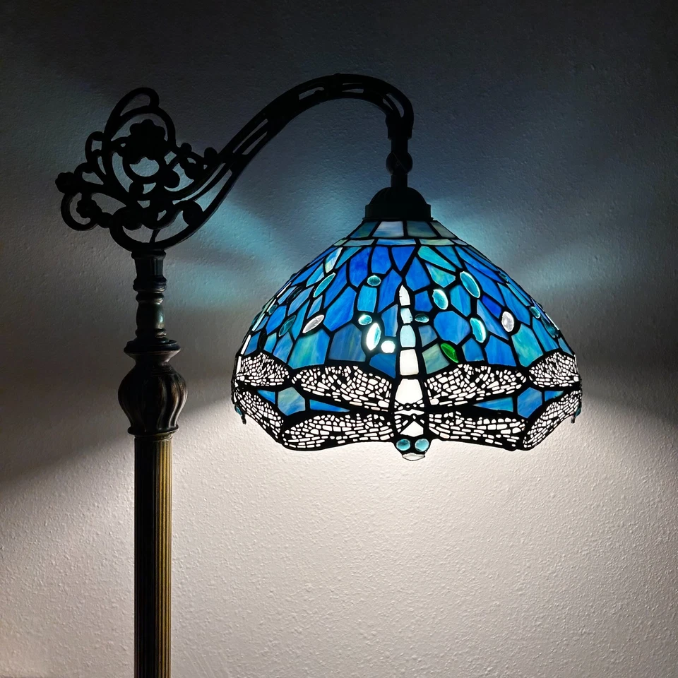 Tiffany Style Floor Lamp Blue Stained Glass Dragonfly Gooseneck Adjustable 63"H - Image 4 of 4