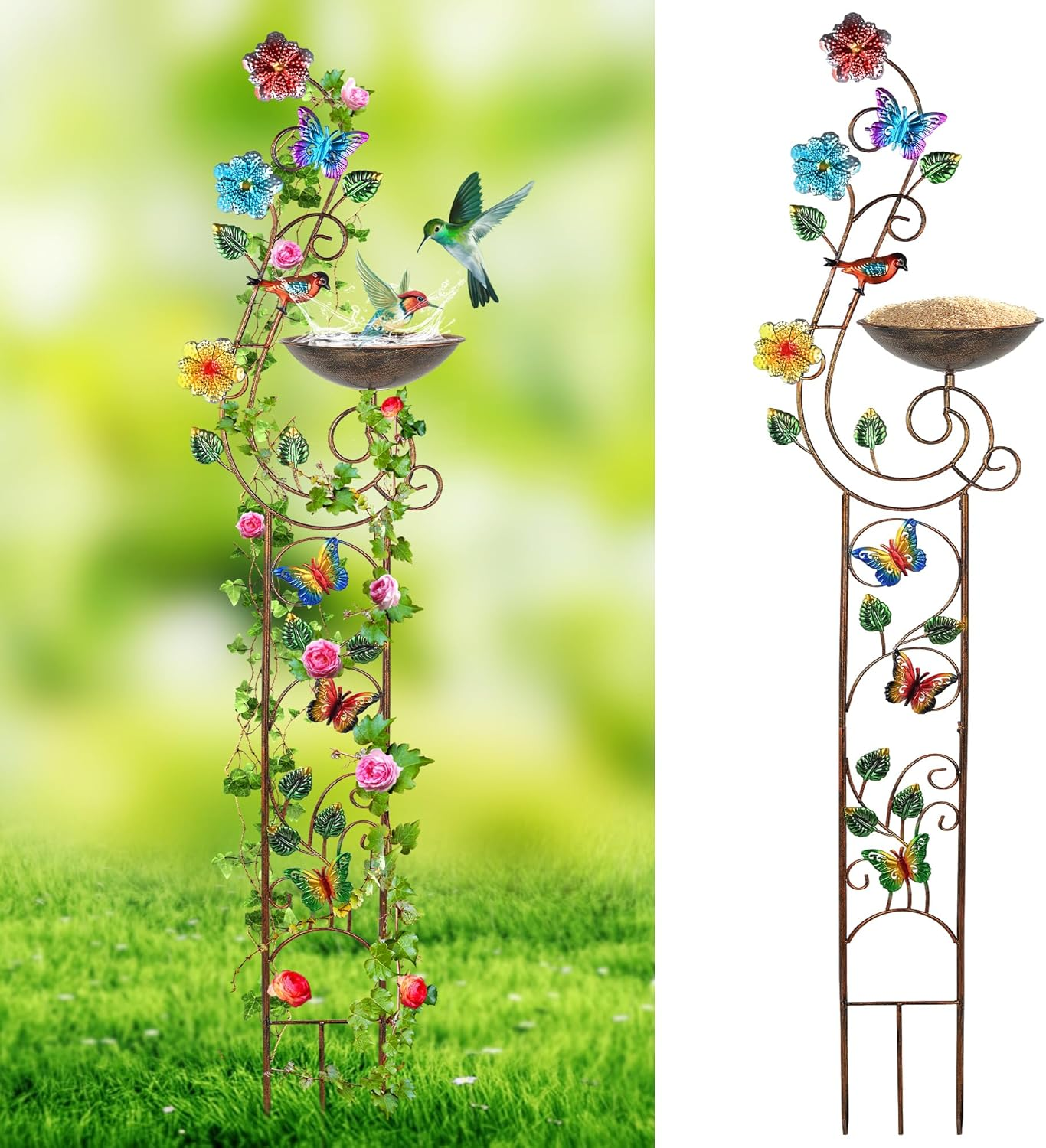 57” Bird Bath with Garden Trellis for Climbing Plants Outdoor, Small Decorati...