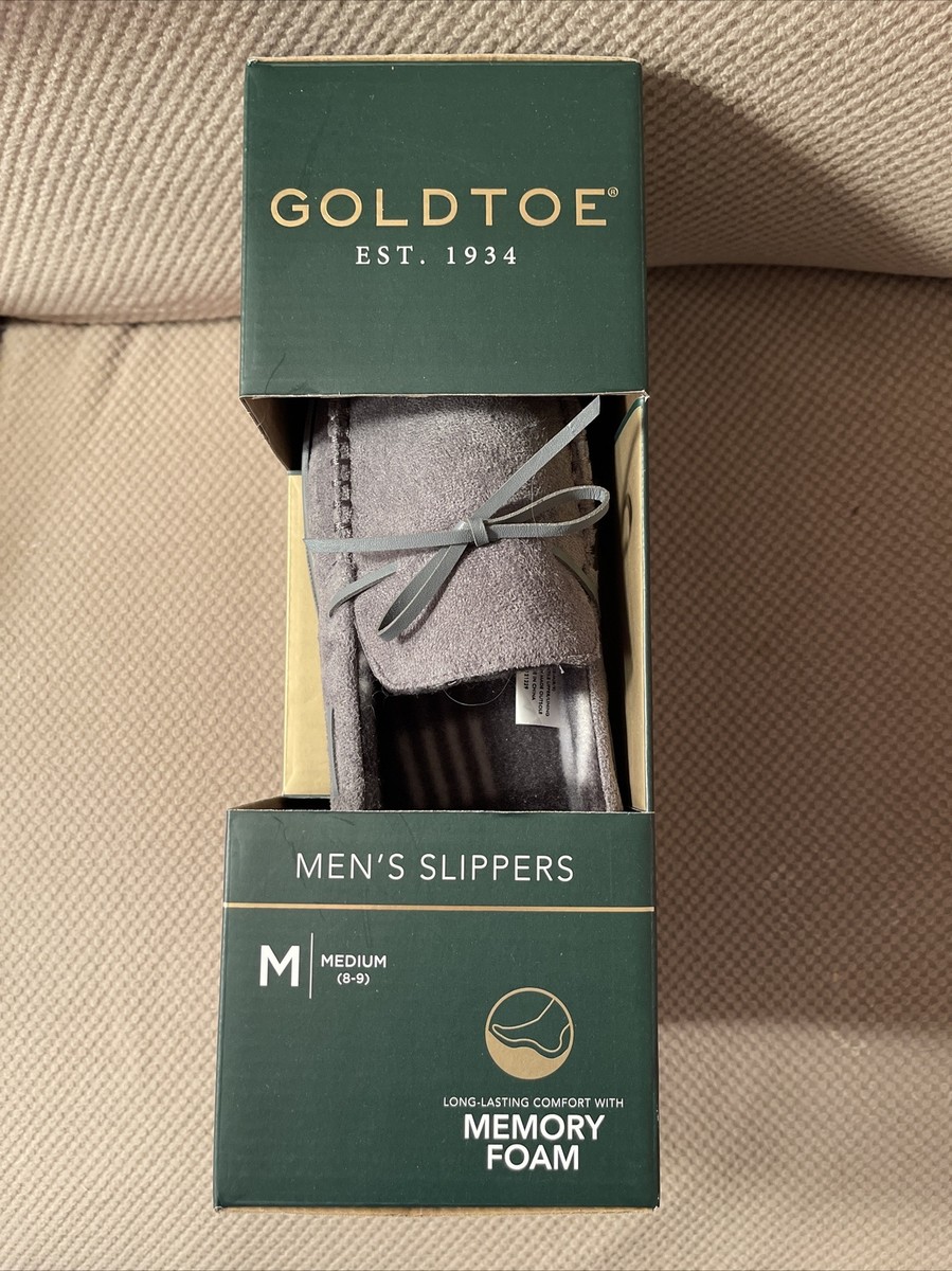 Goldtoe Men M 8-9 Grey Slip-On Memory Foam Indoor Outdoor Slippers