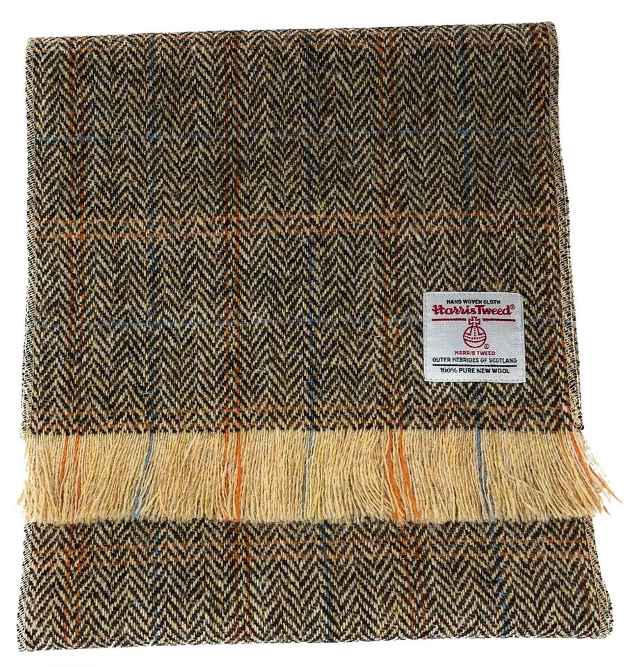 Harris Tweed Brown Herringbone Scarf - Handmade Pure Wool, Unisex, Fringed - Image 2 of 4