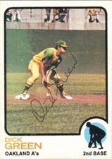 DICK GREEN-2ND BASE-OAKLAND A'S-1973 TOPPS #456-AUTOGRAPHED-SUPER NICE