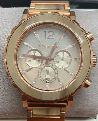 Michael Kors Lille Chronograph Glitz Watch in Rose Gold (with all links & box). Michael Kors Ritz Chronograph Rose Gold Dial Rose Gold Steel  main image 2