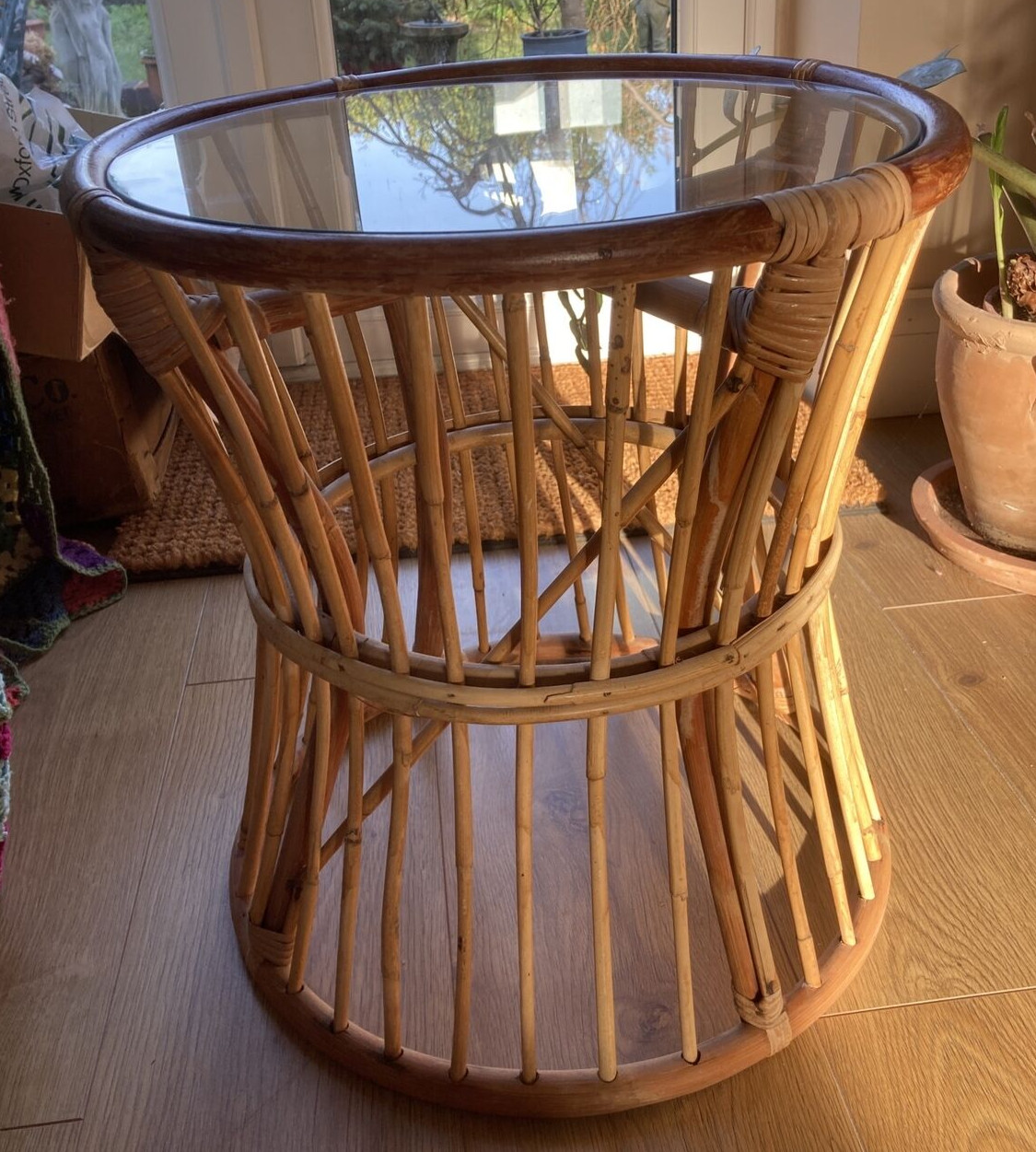 Vintage Bohemian Bamboo Glass Topped Coffeee/Side Table 1970s 3