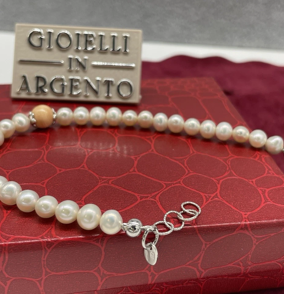 Bracciale femminile di perle bianche lisce tonde in Argento 925 firmato Gioja - Immagine 3 di 4