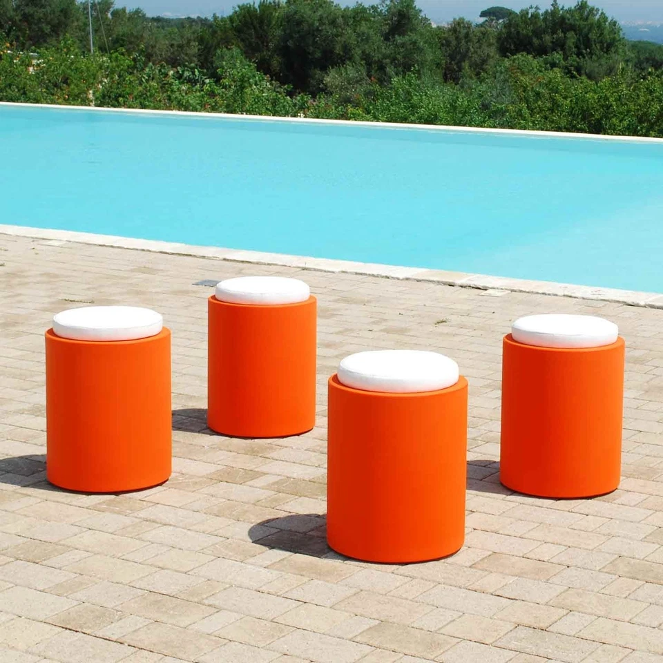 POUF ROND TABOURET SIÈGE JARDIN BORD DE PISCINE HYDROFUGE APPUI VIOLET - Photo 3/4