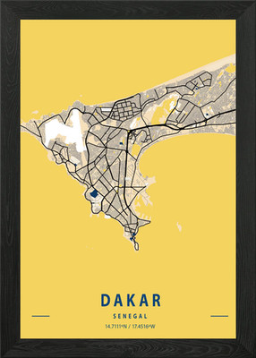 Dakar Yellow City Map Framed Wall Art Poster Canvas Print Picture