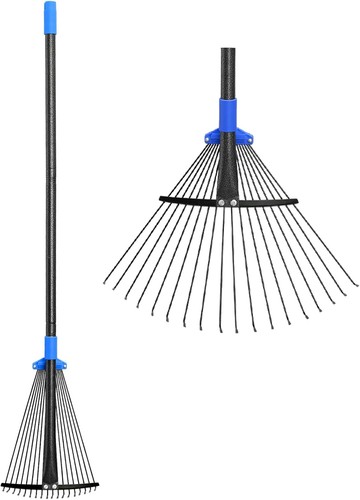 Adjustable Metal Leaf Rake Long Handle, Garden Rakes for Lawns Heavy Black