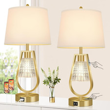 Set of 2 Touch Control Table Lamps, Dimmable Nightstand Lamps with 2 USB Ports,
