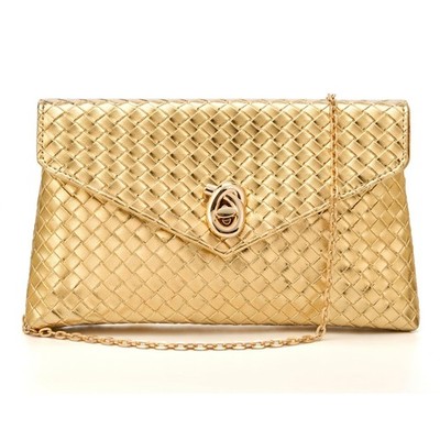 Stylish Woven Clutch Purse for Women, PU Leather/Straw Evening Handbag Gold