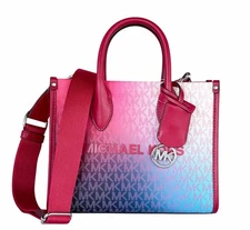 Michael Kors Mirella S Shopper Tote Satchel Shoulder Bag MK Ombre Dark Raspberry