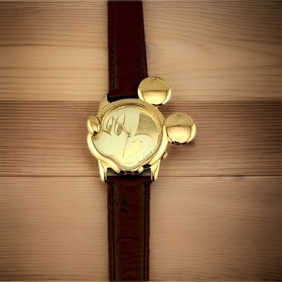 Disney Mickey Mouse Watch Gold Ears Brown Leather Band Lorus  display picture 2