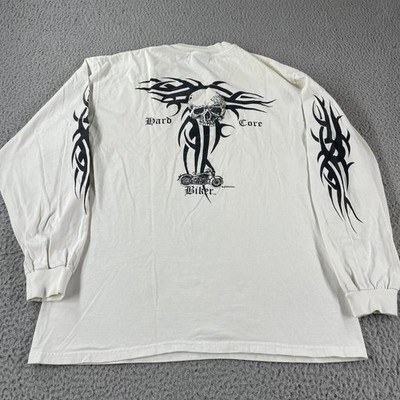 hard core biker long sleeve Large shirt tattoo style skulls flames y2k grunge