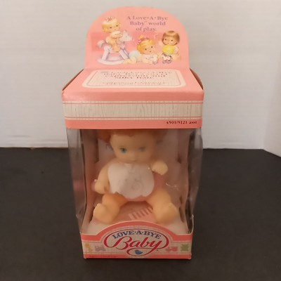 Vintage Hasbro 1987 Love-A-Bye  Baby Doll w/ Kitty Bib , Diaper , Bottle &Comb