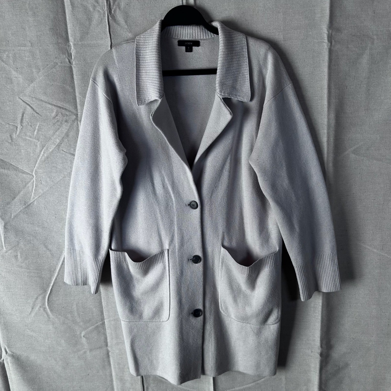J. Crew Juliette Collar Cardigan Blazer Gray Cotton Merino Wool Sweater Small