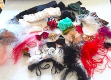 Millinery Hat Trim Supplies Lot Feathers Bows Vintage/Now For Dolls , Craft etc