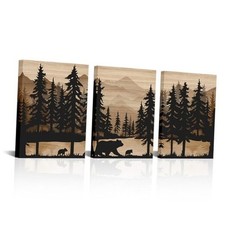 Rustic Cabin Decor Bear Wall Art Framed Canvas Art Farmhouse Bedroom Bathroom