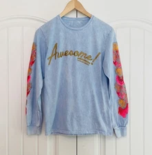 Taylor Swift T-Shirt Awesome/"ME!" Size S Blue Long Sleeve Floral Glitter Eras