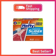Hefty Slider Freezer Kitchen Storage Bags, Quart Size, 74 Count