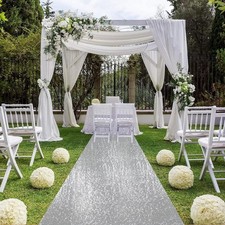 4x15 Ft Silver Sequin Aisle Runner Wedding Ceremony Party Decor Glitter Fabric