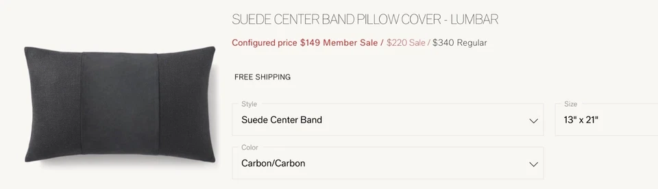 Funda de Almohada Restoration Hardware Lumbar 13 x 21 Gamuza Carbono Banda Central Lino Foto 4 de 4