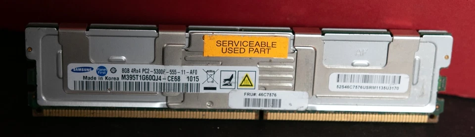Samsung 8GB 4Rx4 DDR2 PC2-5300F 667MHz ECC FULLY BUFFERED RAM MEMORY FRU#46C7576 - Image 2 of 3