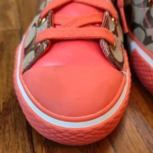 Coach Franca Pink Leather & Canvas Logo Allover High Top Sneakers Sz 8 Q1388 - Picture 9 of 19