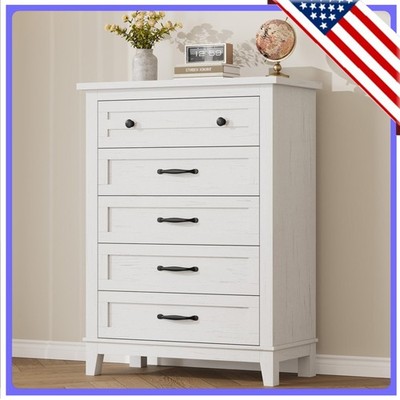 5-drawer Wooden Dresser Tall Bedroom Dresser For Bedroom & Living Spaces White
