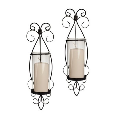 San Remo Wall Candle Sconce Set with Glass 18x4.5x5.5 inches, Black
