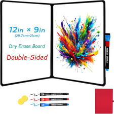 Double-Sided White Board 12X9 Inch - Ultra-Thin 0.3" Portable Dry Erase Board wi