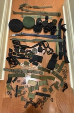 Large Military Tactical Webbing Strap Lot OD Gr/Blk Buckles Hardware Parts Gear