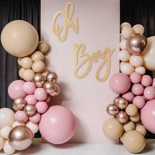 как выглядит OH BOY Wooden Sign in Gold for Baby Shower Gender Reveal Decorations, фото