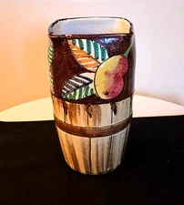 VINTAGE HP HANDMADE POTTERY VASE 10" FRUIT & LEAF SIGNED ITALY P.M/2