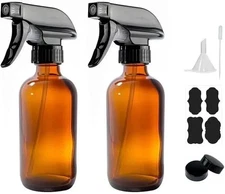 8 oz Amber Glass Spray Bottles - 2 Pack Refillable Empty Bottle for Cleaning ...