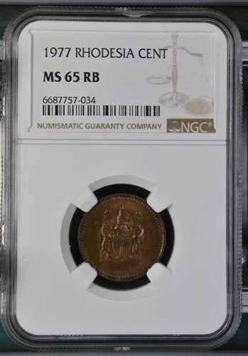 Rhodesia 1 Cent 1977 NGC MS 65 RB