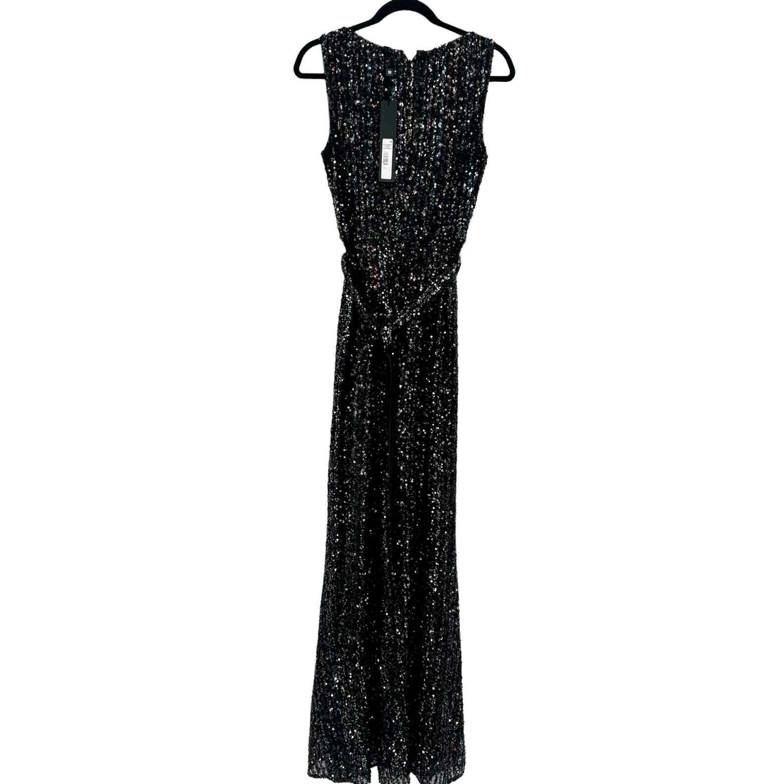 Badgley Mischka Shimmering Stripe Sequin Gown Black Multi Women's Size 8 NWT image 6