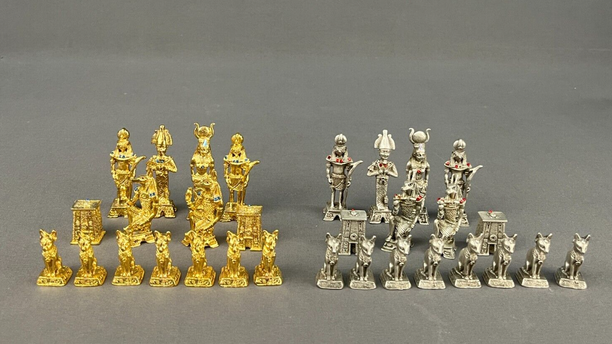 1990's Gallo Pewter Jeweled Fantasy Theme Miniature Chess Set E