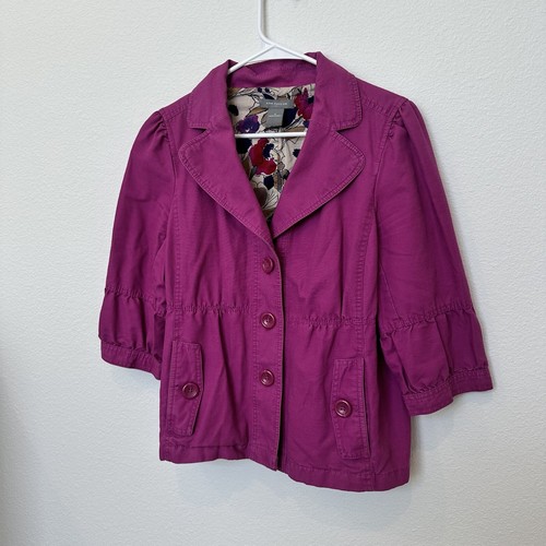 Ann Taylor 3/4 Blazer Magenta Medium with floral lining - Picture 3 of 9
