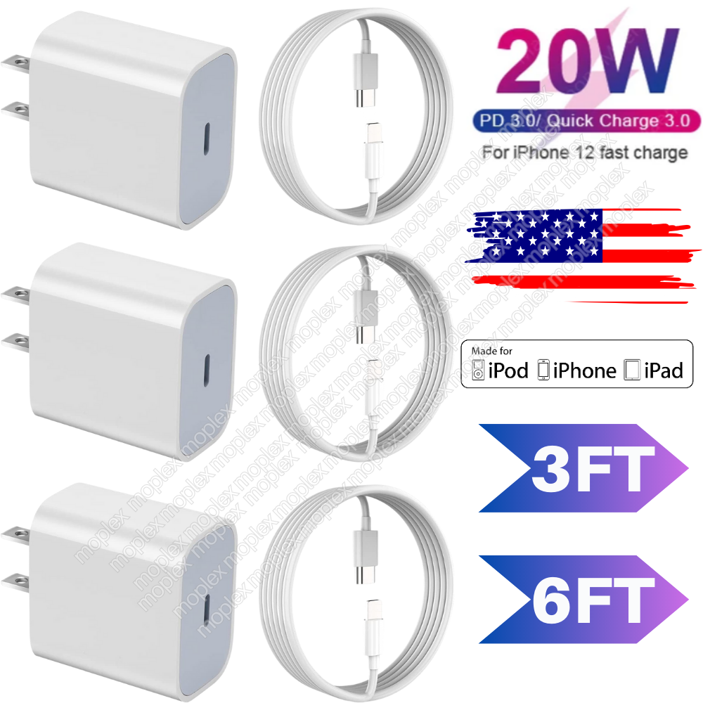 3X LOT 20W USB-C Power Adapter Block PD Fast Charger Cord For iPhone 14 13 12 11