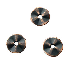 50 Spacer Beads Antiqued Copper Wavy Heishi Rondelle 10mm Metal Accent Discs