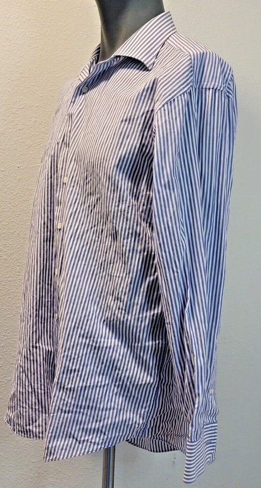 Lorenzo Uomo Dress Shirt 17 34/35 White/Purple Striped 100% Cotton - Image 2 of 4