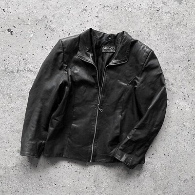 Versace Classic V2 Womens Vintage Black Full Zip Leather Jacket